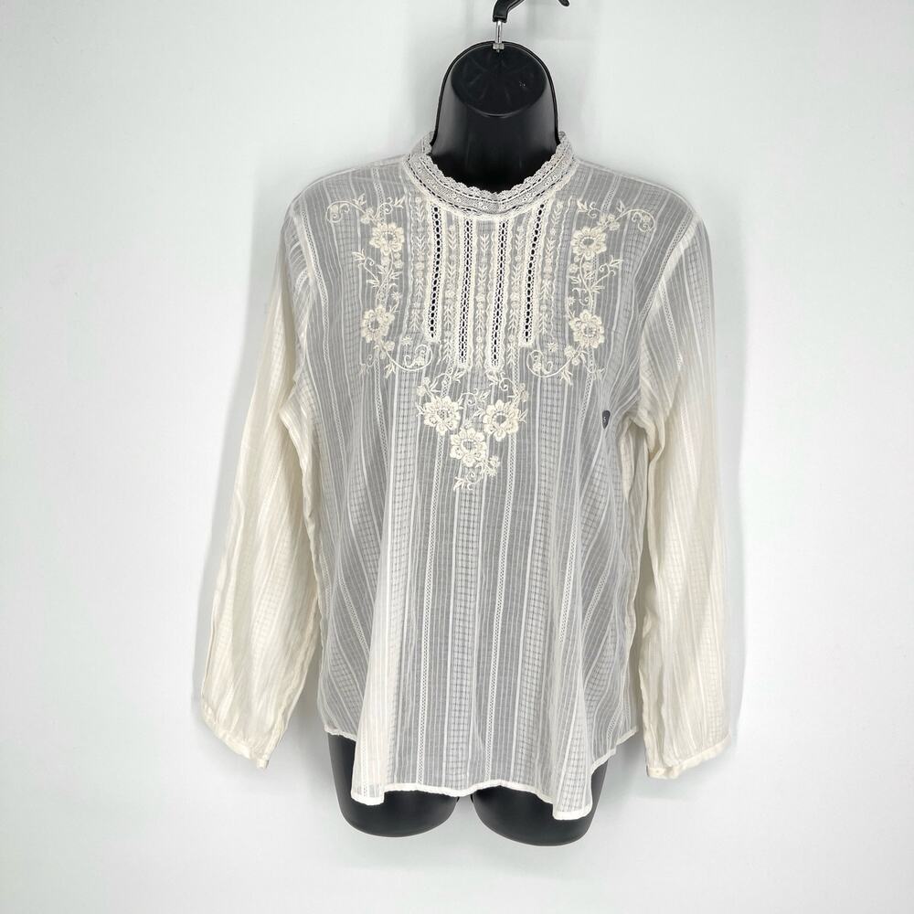 Abercrombie & Fitch NEW Crochet Gauze Top Sz S Cream Long Sleeve Lace Cotton